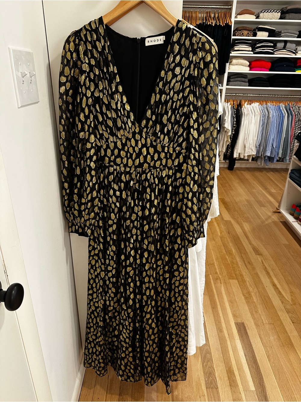 RHODE Black Dress with Gold Metallic Spot Print